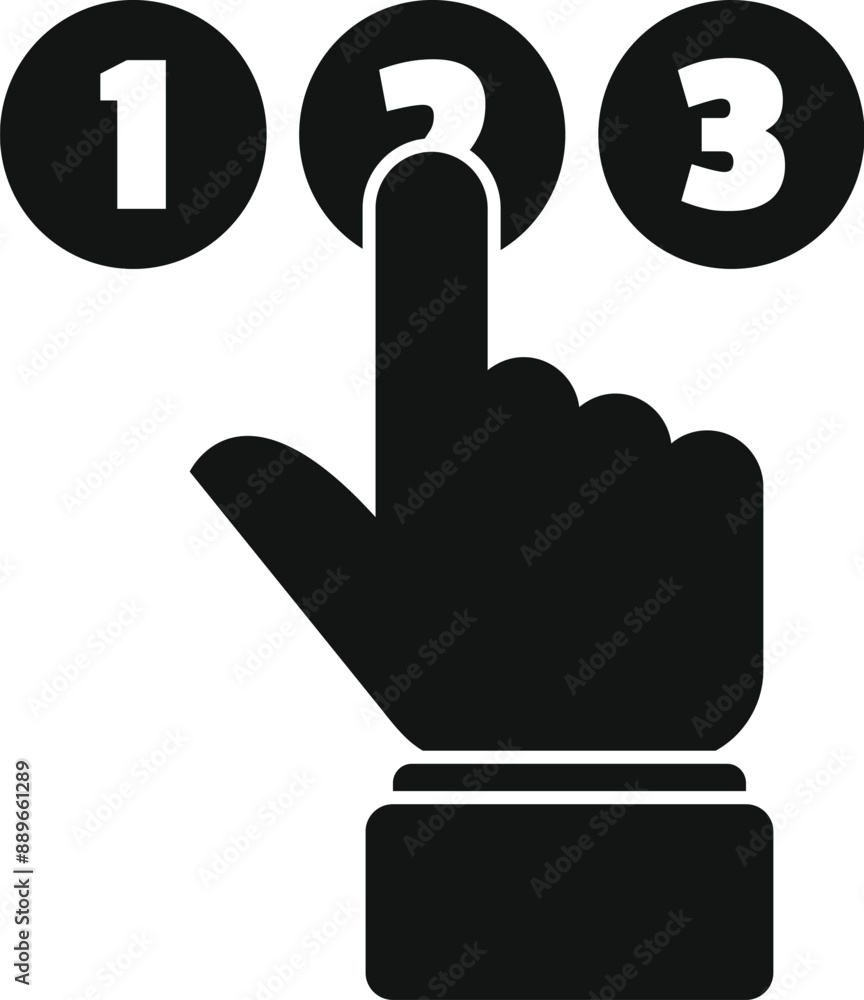 Aufkleber hand is choosing number two from three options, representing a business decision making process
