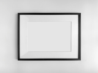 Black photo frame A4 size with White Photo Mat, horizontal artwork on a white wall, front view