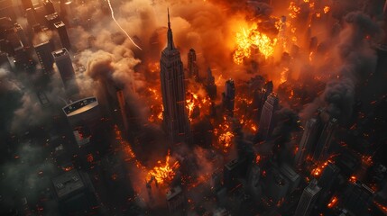 Apocalyptic Scene of a City Engulfed in Flames and Smoke
