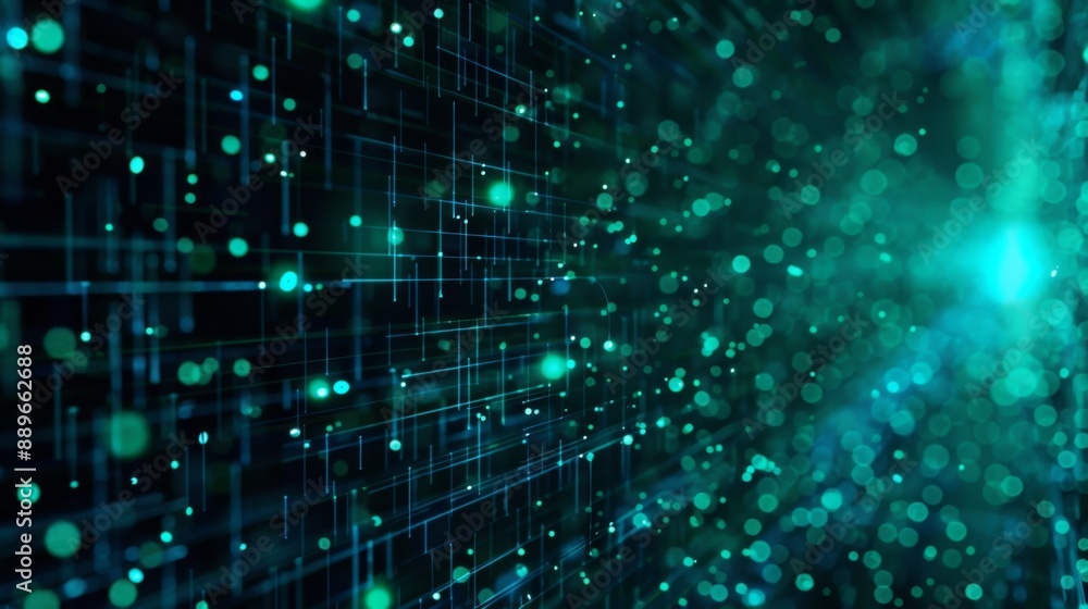 Poster A digitally rendered abstract background with teal lines, dots, and circles forming a network pattern.