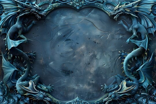 Intricate Blue Dragon Frame with Mythical Detailing