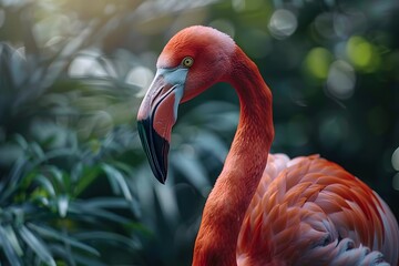 Vibrant Flamingo in Lush Greenery