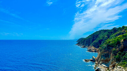 Tossa de Mar beautiful seascape view. Mediterranean Sea and the rocky coast Costa Brava, Catalonia. Spain. 