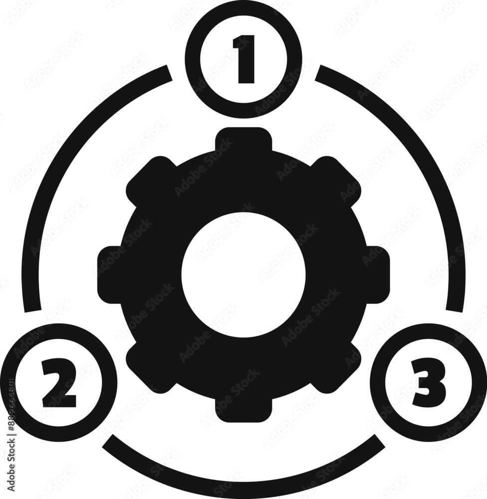 Poster black icon of an algorithm working with a three steps process and a gear wheel