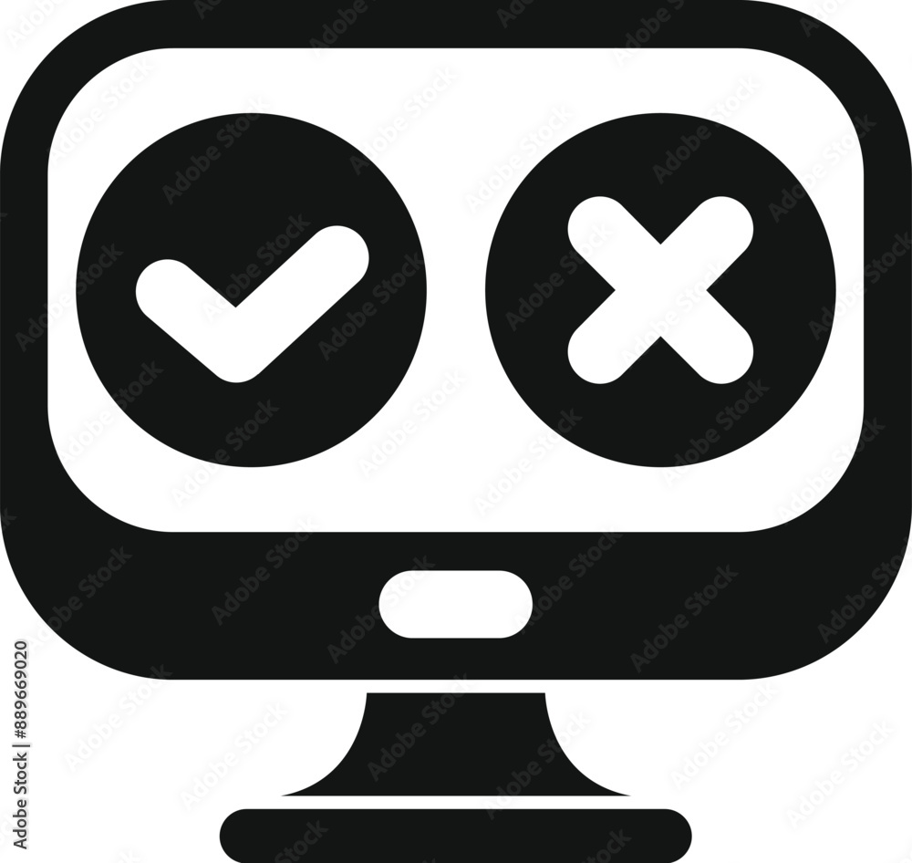 Poster online survey being filled out on a desktop computer, choosing between right and wrong options