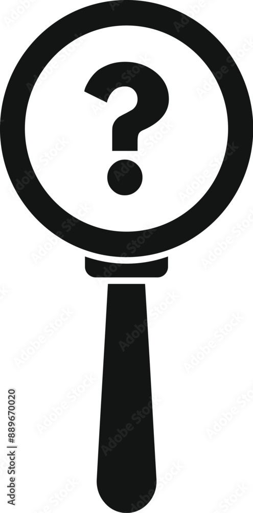 Poster magnifying glass is focusing on a question mark, symbolizing problem solving and finding solutions