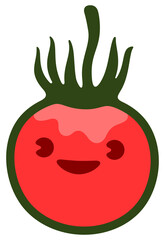 Tomatoes, tomato and leaf, cartoon character. Vegetables, fruit, cherry tomatoes, food and meal, illustration