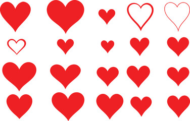 Set of red hearts, Heart, love, romance or valentine's day red heart. Heart vector icons. Artistic red heart love symbols isolated editable vector.	