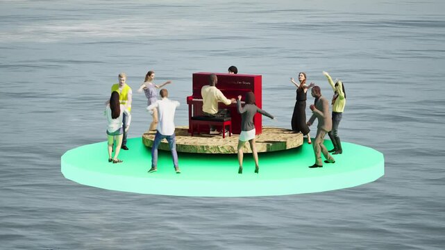 pianist scene water dancer people dock island