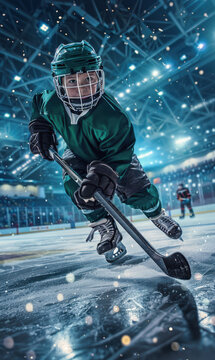Sport photo of a child ice hockey player