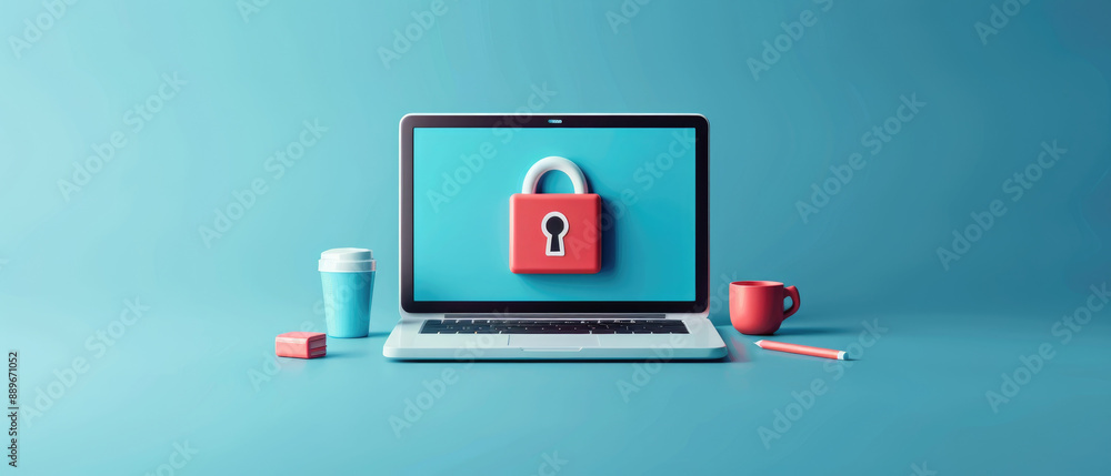 Poster flat design illustration depicting an alert symbol on a laptop, emphasizing the importance of data b