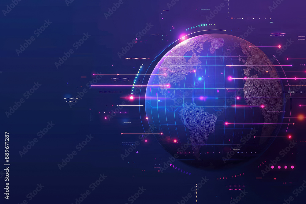 Poster explore a flat design globe with network lines symbolizing global internet connectivity in this vibr