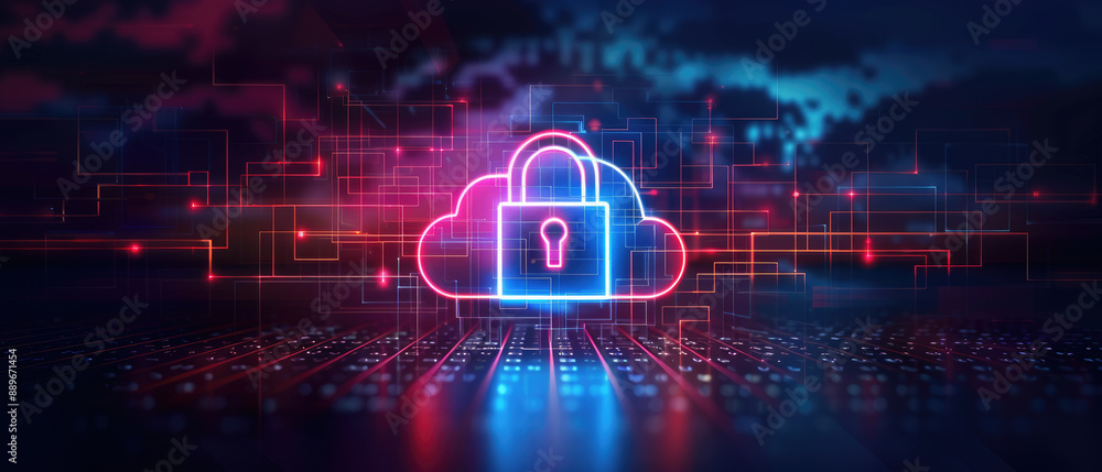 Poster flat design illustration featuring secure cloud computing and network protection. ideal for presenta