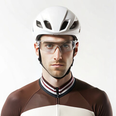 Close-up portrait of a track cycling cyclist at a bicycle racing competition