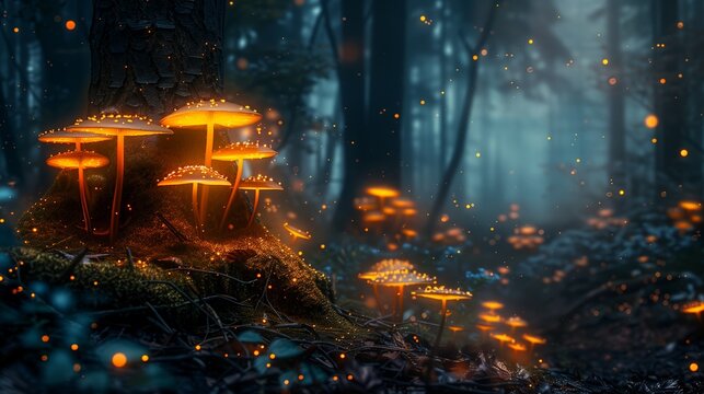 Mystical Forest at Dusk with Glowing Fungi