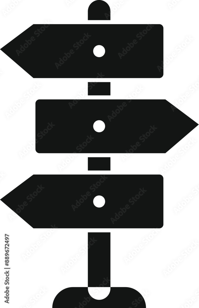 Poster black simple icon of a signpost pointing in different directions, isolated on a white background
