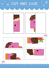 Find the couple of the picture. Simple educational game for kids. Cut and glue. Vector worksheet