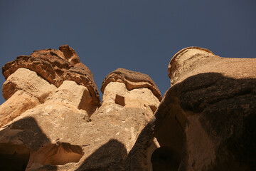 Unique geological formations in Love Valley in Cappadocia, popular travel destination in Turkey