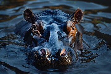 Fototapeta premium Close-Up of a Hippo Partially Submerged in Water