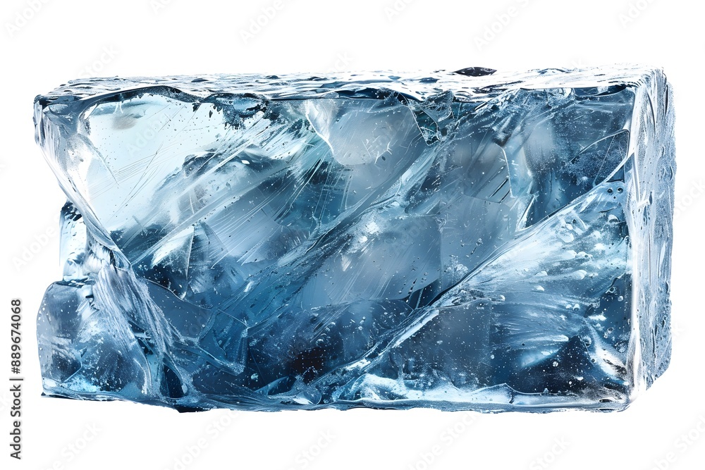 Aufkleber close-up of a stunning blue ice block with intricate cracks and patterns