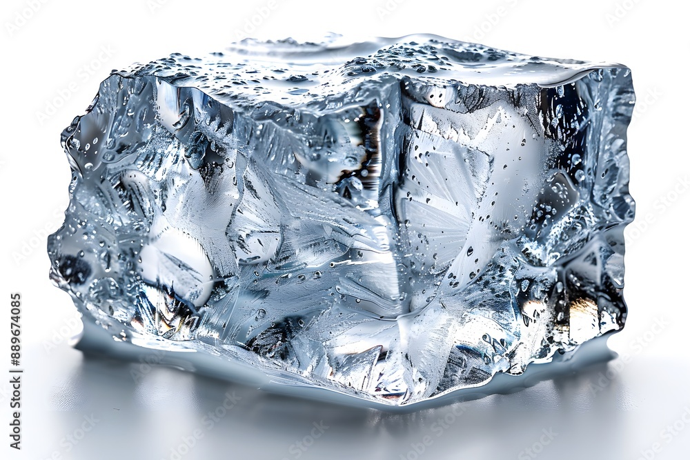 Aufkleber close-up of a crystal clear ice cube with intricate patterns