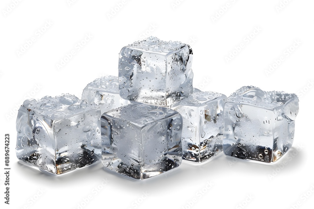 Poster crystal clear ice cubes stacked in a refreshing display