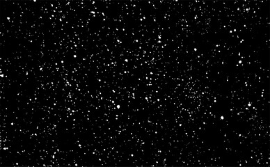 Snow, stars, twinkling lights, rain drops on black background. Abstract vector noise. Small particles of debris and dust. Distressed uneven grunge texture overlay.