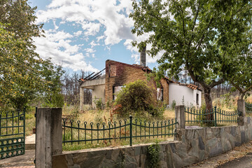 Devastating wildfire in Kirki village near to Alexandroupolis Evros Greece, house fire damage, Parnitha, Evia, Euboea