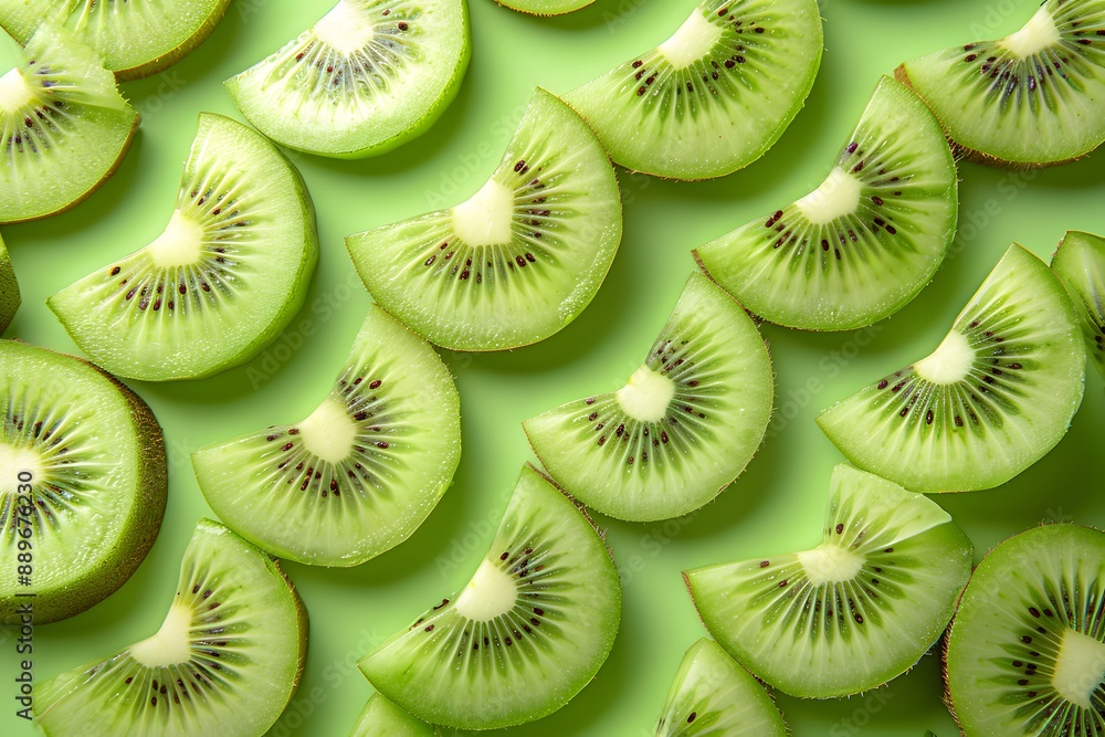 Poster freshly sliced kiwi halves arranged in a pattern