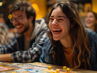 Fototapeta premium Woman Laughing During Board Game Night With Friends