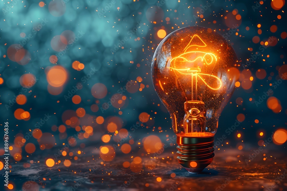 Aufkleber glowing light bulb with bokeh effect in a mystical setting