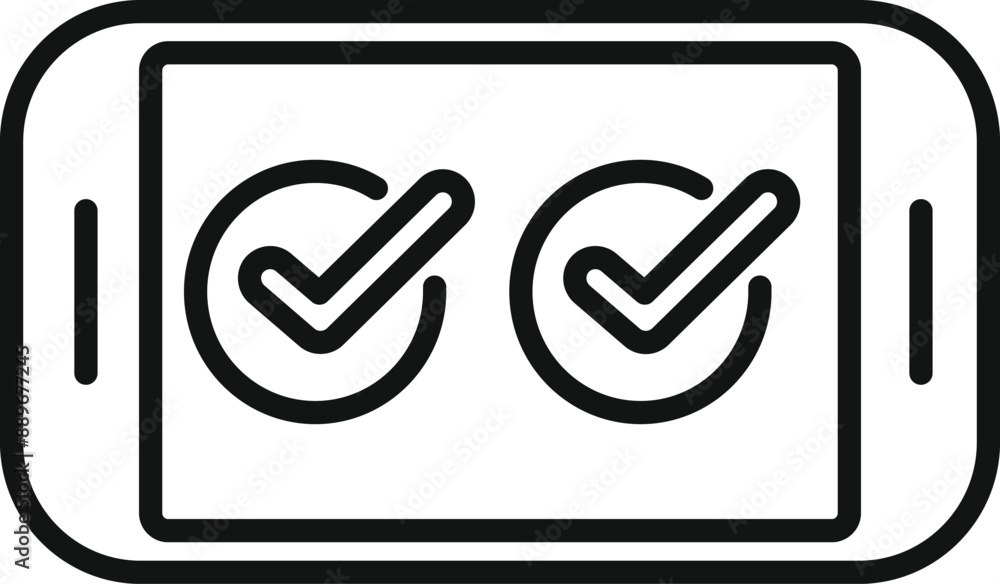 Poster smartphone is showing two check marks meaning successful verification, validation or authentication