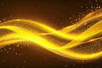 Fototapeta premium Create an abstract wave line in yellow with a golden glitter effect on a dark brown background. Use flat, red hues and simple shapes, ensuring smooth edges and a modern logo appearance.