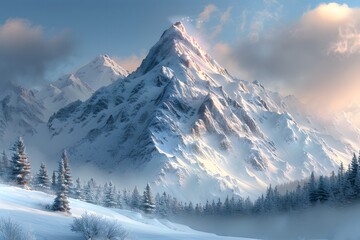 Obraz premium Majestic Snow-Capped Mountain at Sunrise