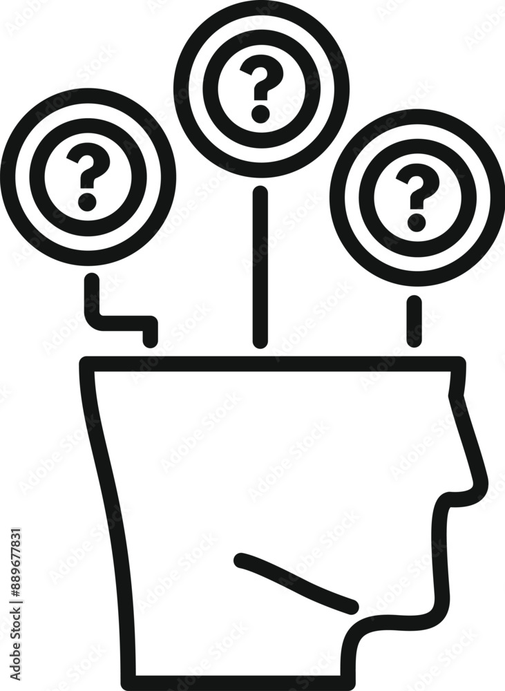 Aufkleber line art icon of a human head with question marks growing from it, representing curiosity and the pr