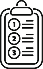 Clipboard is showing a checklist with numbers one, two and three for a test examination