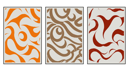 Set of 3 Fashionable illustration . Pattern to print for wall decorations. Abstract shapes. 