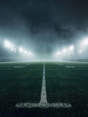 A soccer field with a white line dividing the two halves, ideal for sports or action-themed projects
