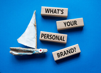 Personal Brand symbol. Wooden blocks with words What is your personal brand. Beautiful blue...