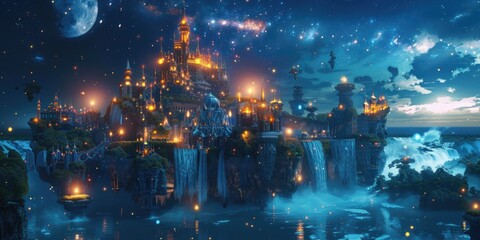 Fototapeta premium Waterfall inside castle