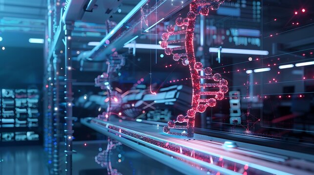 AI algorithms working on genetic sequencing in a modern facility.