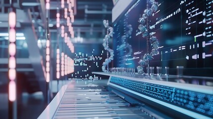 AI algorithms working on genetic sequencing in a modern facility.