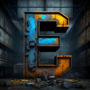 LETTER E WITH AN ILLUMINATED INDUSTRIAL CHARACTER