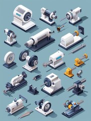 Industrial Machines on Blue Background