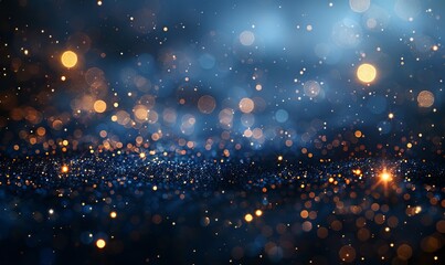 Obraz premium Christmas Golden light shine particles bokeh on navy blue background, Generative AI