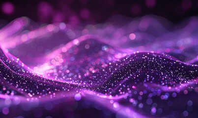 Purple abstract background with glowing particles wave and lines, Generative AI