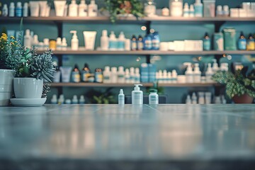 Modern Apothecary with Shelves of Skincare and Wellness Products