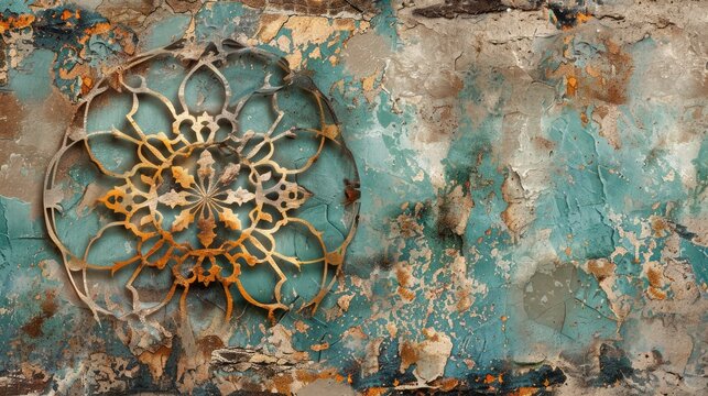 Moroccan style banner with grunge marble texture and ancient ornament