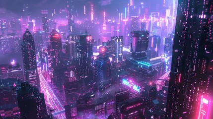 Obraz premium Bioluminescent nanotech enhancing human vision in a cyberpunk metropolis