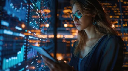 Woman in Server Room with Cell Phone